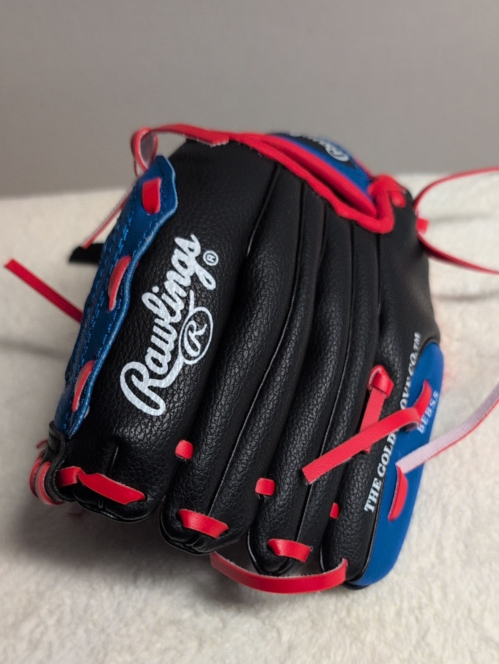 Rawlings Kids Left Hand Baseball Glove 8 1/2 Inch Blue,Black,Red